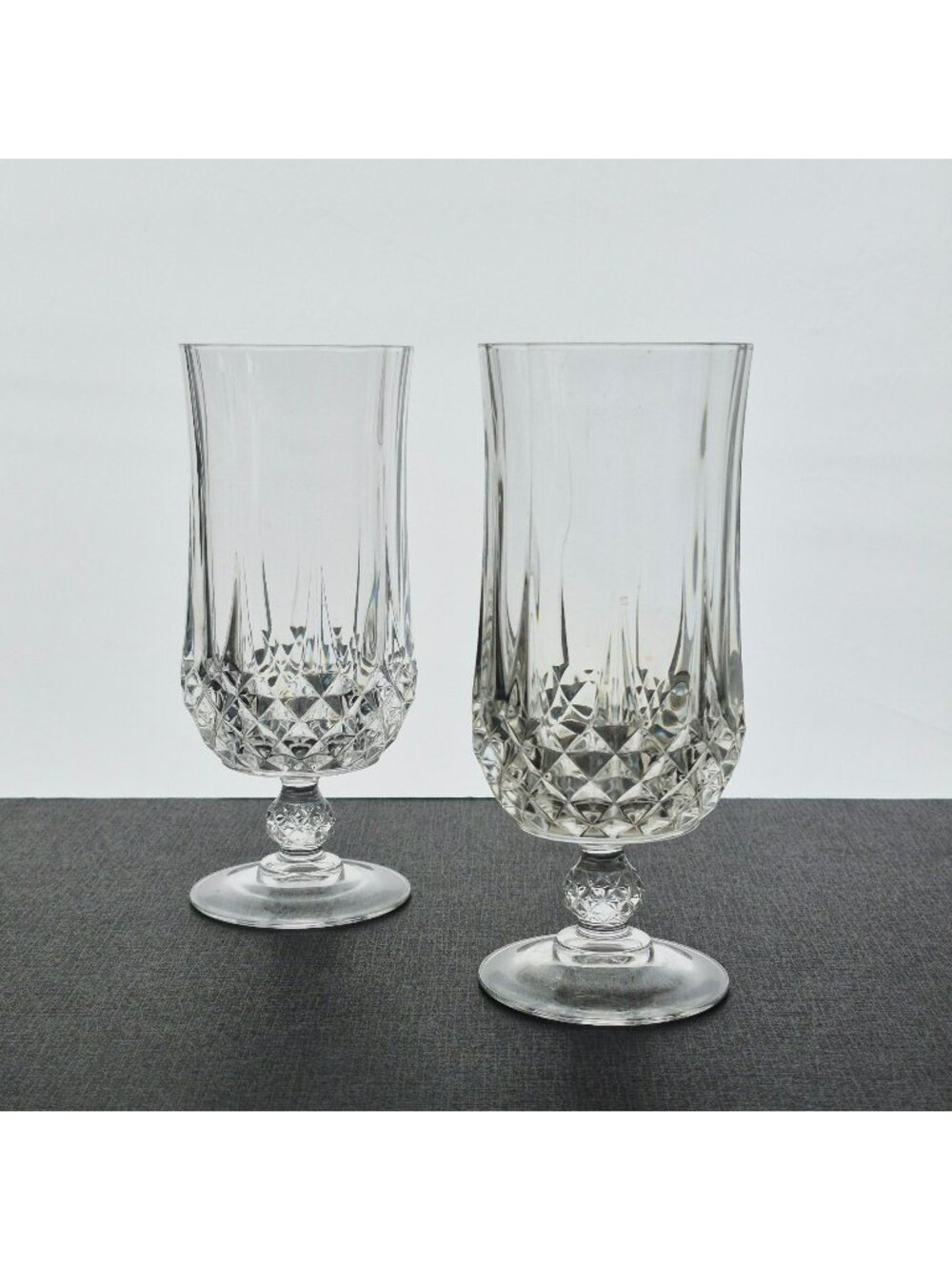Cristal D'Arques "Longchamp" Iced Tea Tumbler Set of 2, Cut Vertical Criss Cross